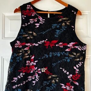 Lucky Brand Black  Floral Lace Sleeveless Top *Size XL